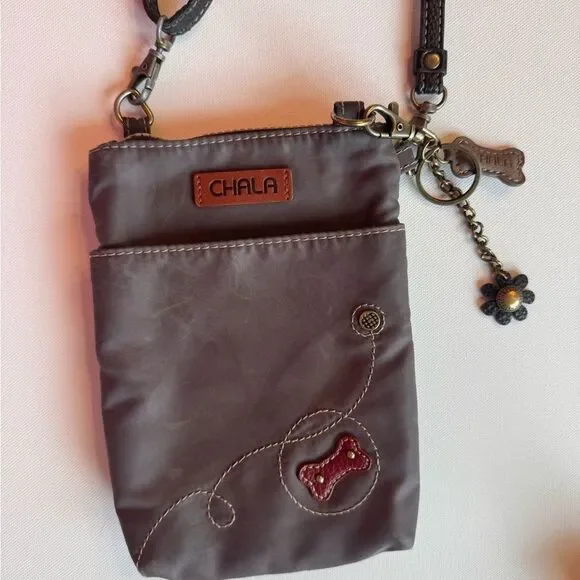 Chala Venture Cellphone Crossbody Bag - Paw Print / Dog RFID Grey Vegan Leather - Picture 5 of 9